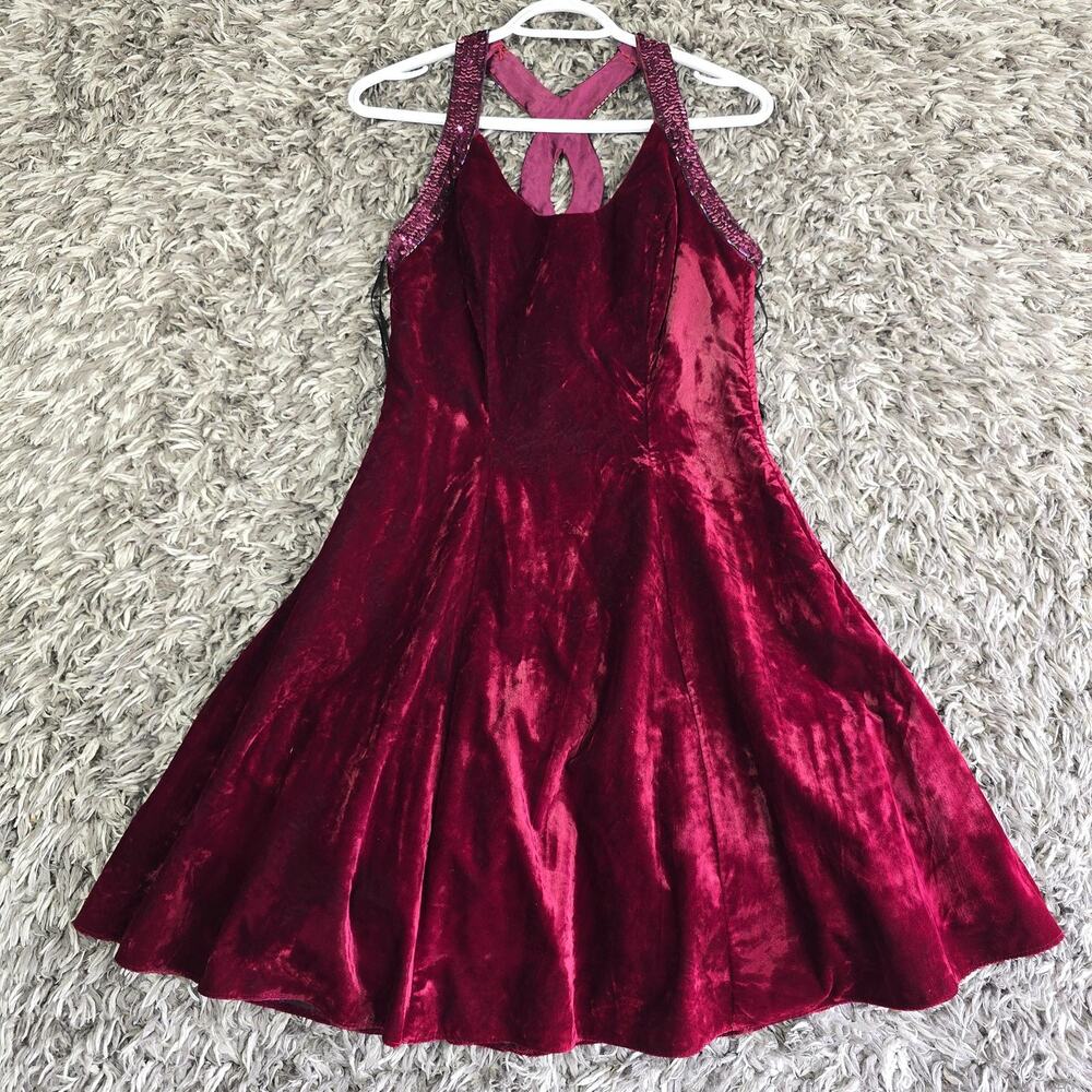 De Laru Dress Womens 8 Red Velvet Sequin Trim Tulle Lined Party Cocktail USA